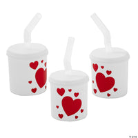 7 oz. Valentine's Day Heart Reusable Plastic Cups w/Lid & Straw