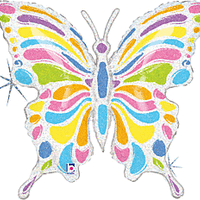 33" PASTEL BUTTERFLY HOLOGRAPHIC FOIL JUMBO SHAPED BALLOON