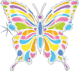 33" PASTEL BUTTERFLY HOLOGRAPHIC FOIL JUMBO SHAPED BALLOON