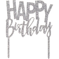 Silver Acrylic Happy Birthday Cake Topper 1 ct.