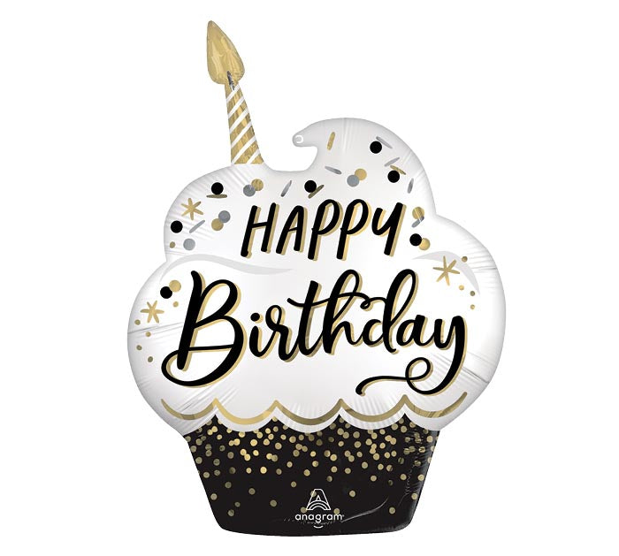 29" Satin Birthday Wishes Cupcake Foil Balloon