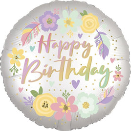 18" BOHO BIRTHDAY SATIN FLOWERS FOIL BALLOON