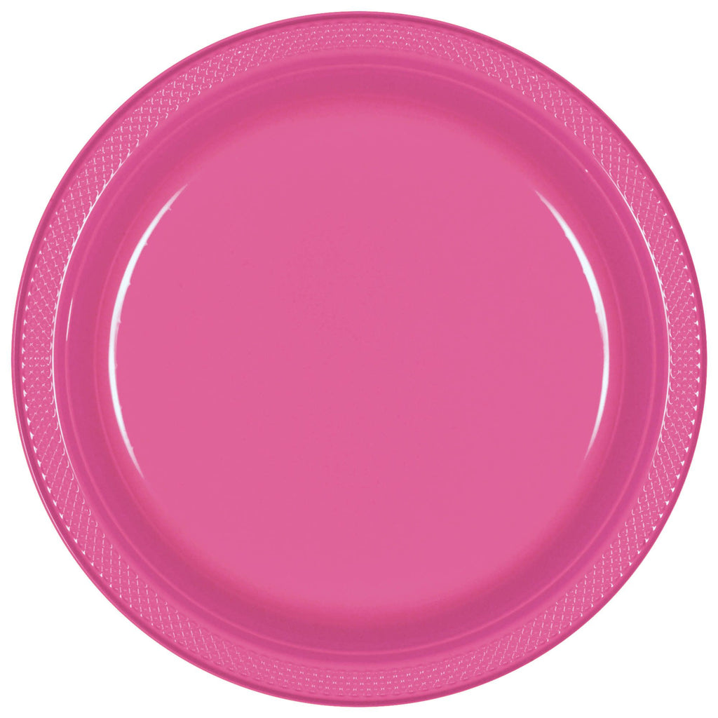 9" Round Plastic Plates  - Bright Pink 20 ct.