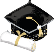 25" BLACK GRAD CAP and WHITE DIPLOMA  JUMBO FOIL BALLOON