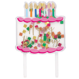 Confetti-Filled Clear Plastic Happy Birthday Cake Pick