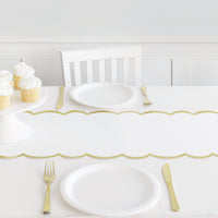 Elegant Valentine Scalloped Gold & White Paper Table Runner with Foil Stamping