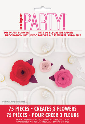 Assorted Pink & Red Paper Flowers DIY Decoration Kit  3pc