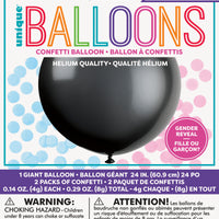 BLACK GENDER REVEAL BALLOON WITH CONFETTI 24"