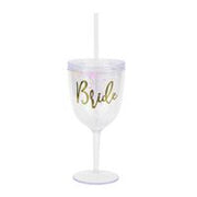 Plastic Glitter Bride Cup w/Straw