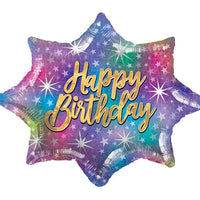 28" Happy Birthday Sparkle Burst Shape Foil Balloon