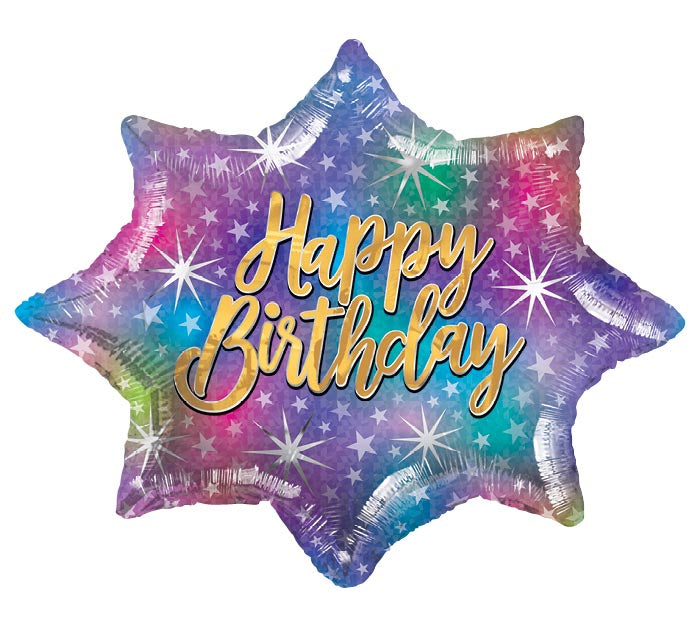 28" Happy Birthday Sparkle Burst Shape Foil Balloon