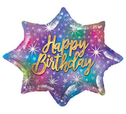 28" Happy Birthday Sparkle Burst Shape Foil Balloon