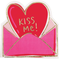 Red & Pink Valentines Kiss Me!" Shaped Luncheon Napkin  16ct - Foil Stamping