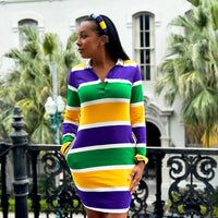 Mardi Gras Thick Stripe Rugby Adult Dress