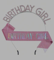 Birthday Girl Rhinestone Headband w/ Matching Sash