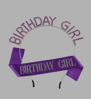 Birthday Girl Rhinestone Headband w/ Matching Sash