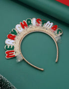 Gold Merry Christmas Headband w/Trim