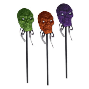 Glittered Plastic Skulss w/sticks