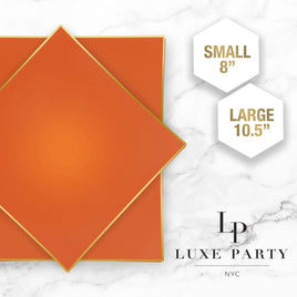 Orange, Gold Square Plastic Dinner Plates | 10 Pack