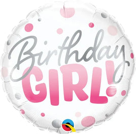 18" BIRTHDAY GIRL PINK DOTS FOIL BALLOON