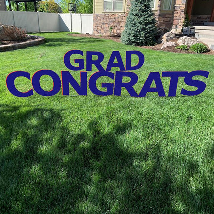 CONGRATS GRAD Navy Blue Yard Sign with half yard stakes  1 ct. 