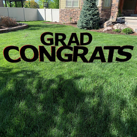 CONGRATS GRAD Black Yard Sign with half yard stakes 1 ct.  