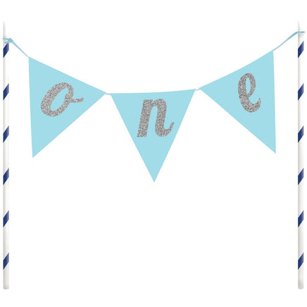 BLUE "ONE" PENNANT CAKE TOPPER 1 CT. 