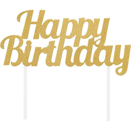 GOLD HAPPY BIRTHDAY GLITTER CAKE TOPPER 1 CT.