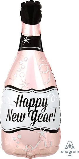 26" Happy New Year Rose Gold Bottle Foil Balloon