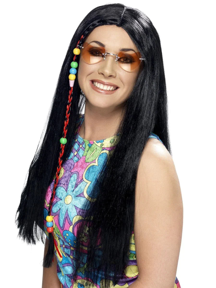 Hippy Party Wig-Black