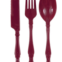 Maroon Ornate Assorted Plastic Cutlery  12pc