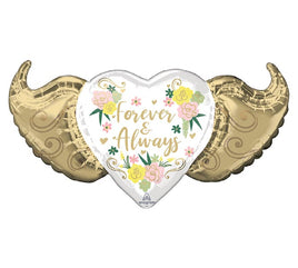 39" Winged Heart Forever & Always Foil Balloon