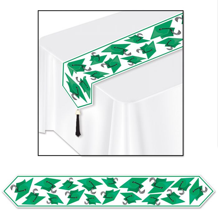 Printed Grad Cap Table Runner- Green