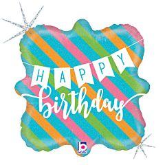 18" BIRTHDAY BANNER/STRIPES HOLOGRAPHIC