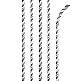 PAPER STRAWS BLACK VELVET AND WHITE  24 CT