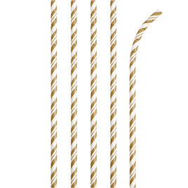 PAPER STRAWS GOLD AND WHITE  24 CT