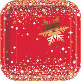 Gold Sparkle Christmas Square 7" Dessert Plates  8ct - Foil Board