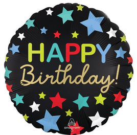 18" SATIN HAPPY BIRTHDAY STARS FOIL BALLOON