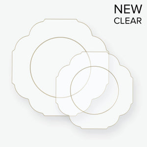 Scalloped Clear • Gold Plastic Plates | 10 Pack