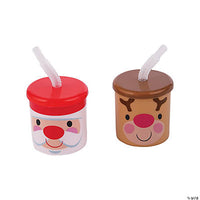 Cheery Christmas Cups with Lids Assorted Santa and Reindeer