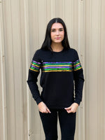 Sequin Chest Stripes French Terry Pullover